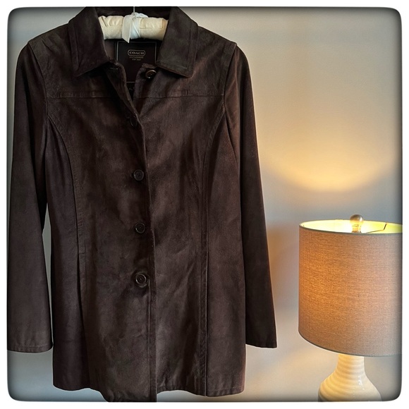 Vintage COACH Brown Leather Suede Button up Long Jacket - Picture 1 of 14